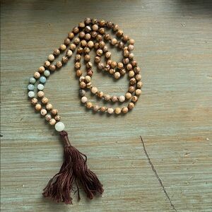 Brown Beaded Tassel Necklace